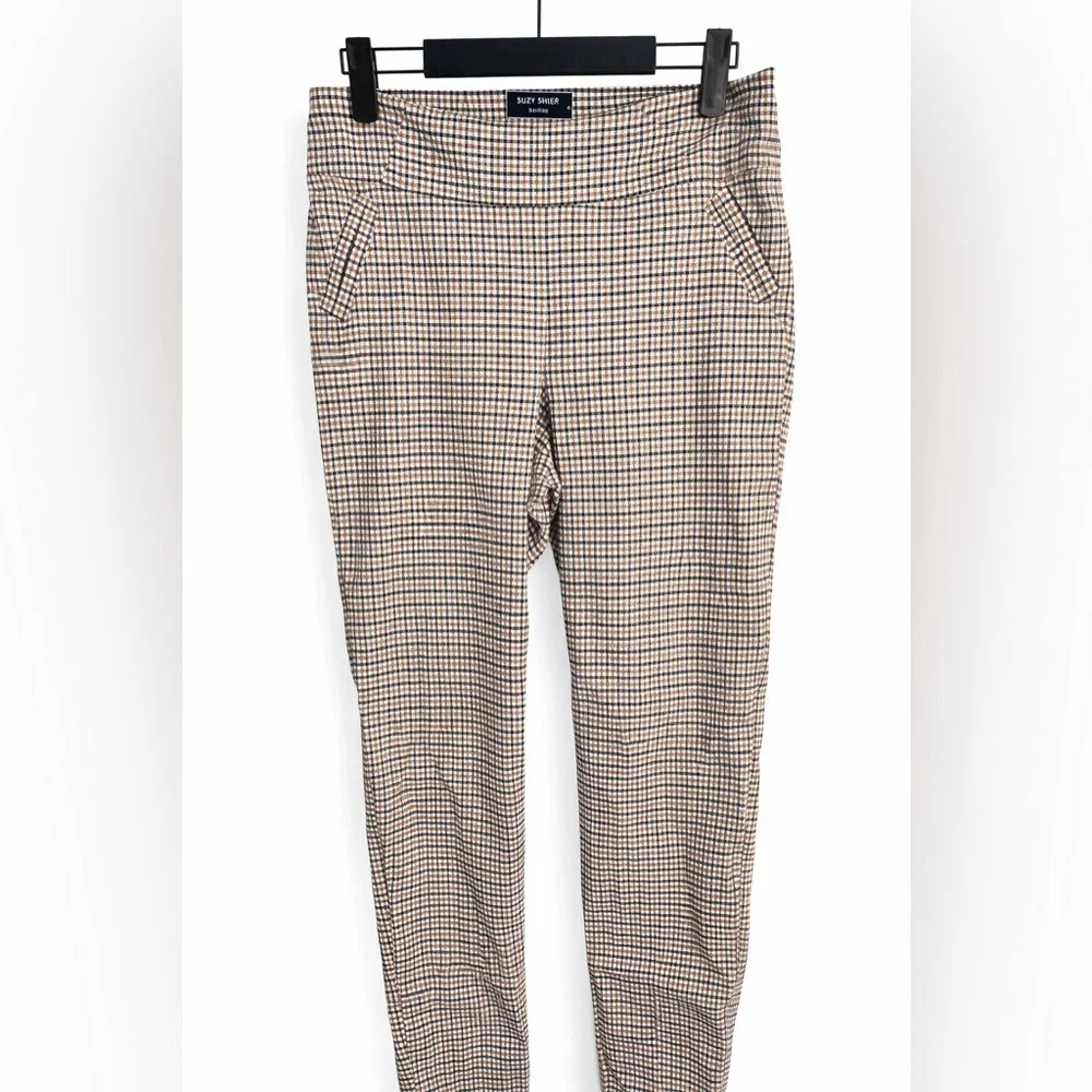 🧵SUZY SHIER Light Academia Preppy Gingham Pull On Trousers Old Money Style Sz L - Picture 3 of 3